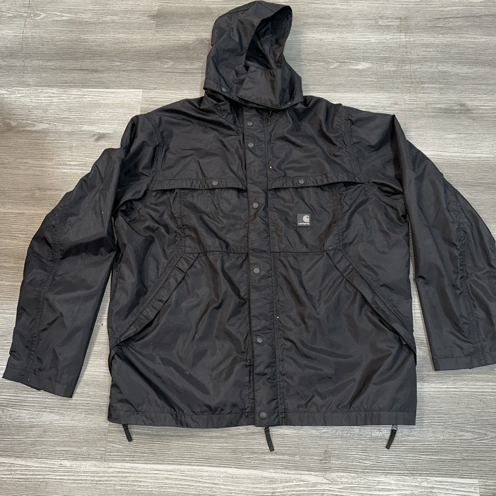 Carhartt Windbreaker Jacket Detachable Hooded Black Lightweight Men Sz XXL Tall